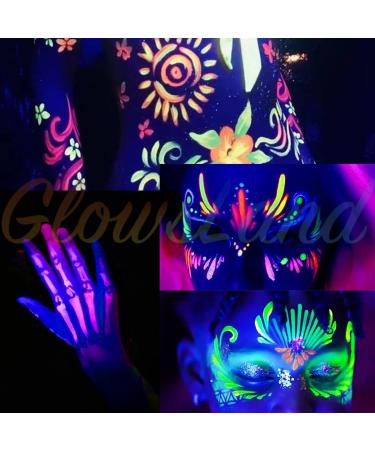 UV Black Light Reactive Face & Body Paint - Neon Fluorescent 8-Color Powder for Parties | Water-Based & Glow Under Black Light - Buy Online on GoSupps.com