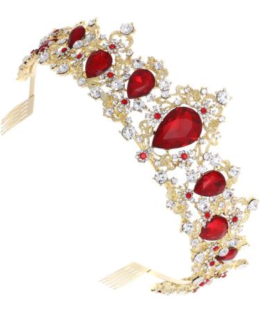 Lurrose Red Crystal Rhinestone Wedding Crown | Pageant Princess Tiaras & Hair Accessories - Buy Online on GoSupps.com