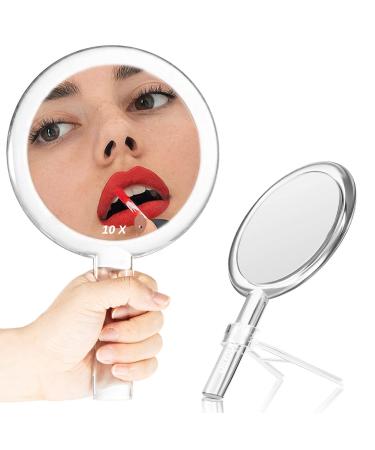 MILEDUO Handheld Mirror with Stand Double-Sided 1X/10X Magnifying Mirror with Handle Clear Adjustable Handheld Mirror Round Makeup Hand Mirror for Women Girls Makeup Tools Home Travel Use