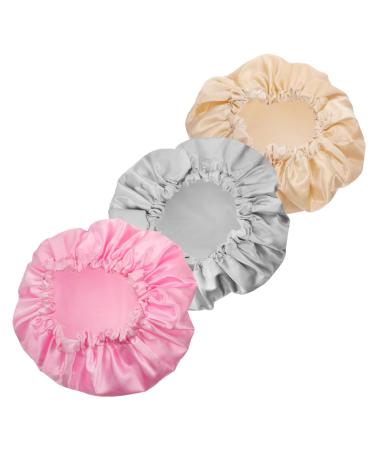 FOMIYES 3pcs Double Layer Satin Shower Cap Women Hats and Caps Women's Hats & Caps Head Covers for Women Food Service Cap Elastic Band Bath Caps Elastic Bath Cap for Women Thicken Bathing