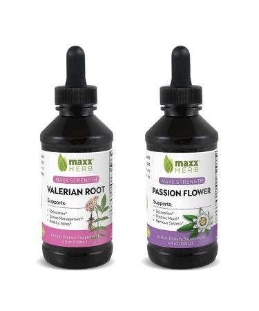 Maxx Herb Passion Flower Extract + Valerian Root Extract - for Relaxation and Stress Management Alcohol-Free - (1 Each) 4 Oz Bottle (60 Servings)