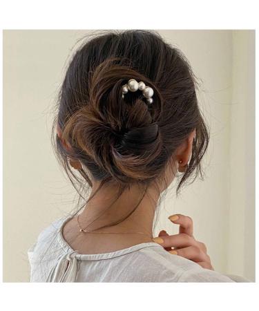 Yheakne Pearl Hair Slide Brass Hair Holder Clip Pin Vintage Hair Slide Clips Silver 2 Prong Hair Stick Metal Hair Fork Bun Holder Hair Clip Accessories for Women and Girls (Silver)