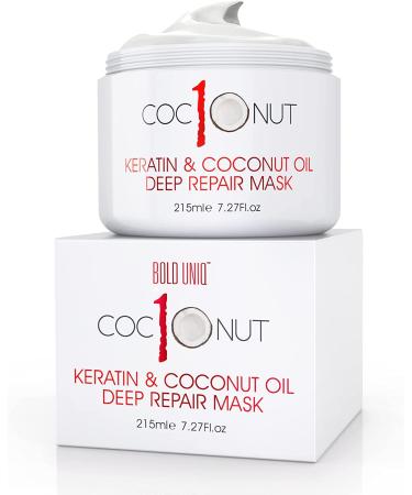 Hair Mask with Coconut Oil and Keratin Protein - Hydrating Deep Conditioning Treatment Mask - Intensive Moisturising Repair for Dry Damaged Hair Split Ends Curls and Colour-Treated Hair - 215ml