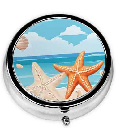 Seashells Sand Round Pill Box - 3 Compartment Portable Travel Medicine Organizer | Mini Decorative Pocket Purse for Vitamins & Tablets - Buy Online on GoSupps.com
