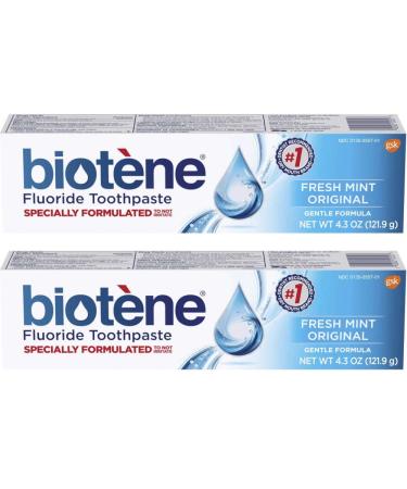 Biotene Fresh Mint Original Gentle Formula Fluoride Toothpaste 4.3 Ounces Each (Value Pack Of 2)