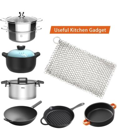 Cast Iron Skillet Cleaner Chainmail Srubber 2 Pack Premium Stainless Steel Chain Maille Scrubber Metal Scrubber for Cast Iron Pans CS03 Skillet Wok Pot Glassware 7"x 7" Rectangle & 5"x 5" Round - Buy Online on GoSupps.com