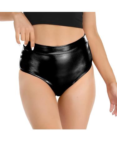 Kepblom Women's High Waisted Metallic Booty Shorts for Festival Clubwear - X-Large Black - Buy Online on GoSupps.com