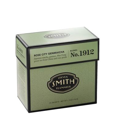 Smith Teamaker | Rose City Genmaicha No. 1912 - Sencha, Genmai, Mao Feng Green Tea & Rose Petals | Caffeinated Roasted Rice Full Leaf Green Tea Blend (15 Sachets, 1.26oz each)