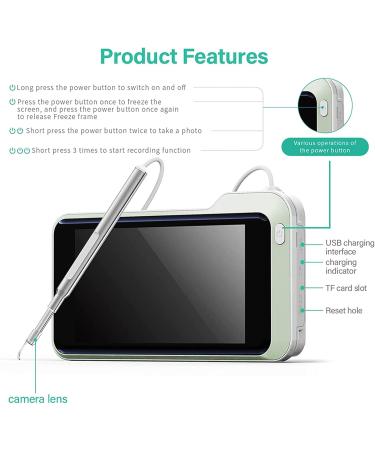 Otoscope Ear Wax Removal Kit 3.9mm HP 5 Inch Screen Digital Otoscope Handheld Visual Ear Cleaning Scope Endoscope Ear Scope for Adults Kids &Pets Green - Buy Online on GoSupps.com