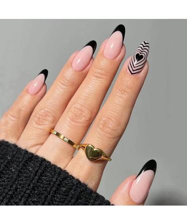 Sethexy Valentine Mandel False Nail Love Heart Nails To stick on pink false nails 24Pcs acrylic art press on nails for women and girls black heart