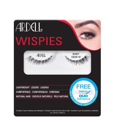 Ardell False Eyelashes Baby Demi Wispies Free Mini DUO Adhesive Black Short Length Light Volume Criss-Cross Feathering Curl Lashes Invisiband Comfortable Lashes Vegan-Friendly Cruelty-Free