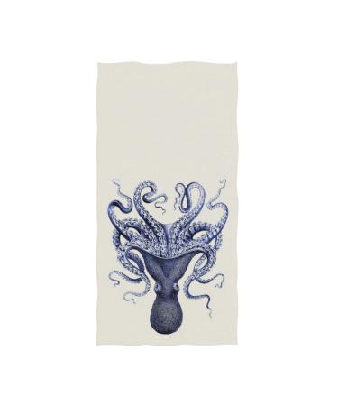 Naanle Stylish Octopus Print Soft Highly Absorbent Large Decorative Guest Hand Towels Multipurpose for Bathroom, Hotel, Gym and Spa (16 x 30 Inches,Beige) Octopus (Print)