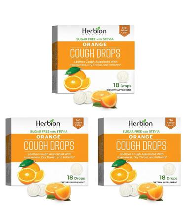 Herbion Naturals Sugar Free Cough Drops with Natural Orange Flavor Natural Orange (Pack of 3) 18 Count