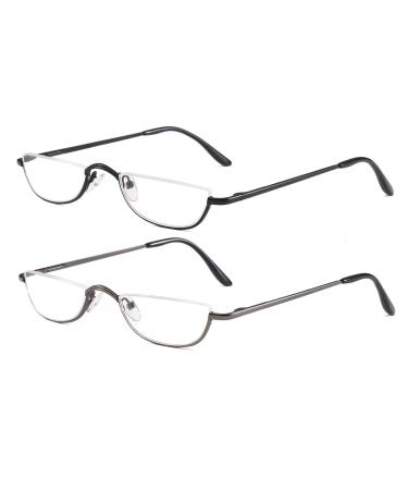 Half Frame Reading Glasses - Half Moon Readers with Spring Hinge for Women Men (2 PCS in Pouch) 1.75 (Gray,black) 1.75 x
