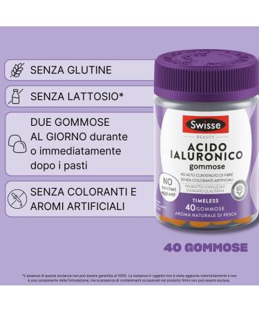  Swisse SWISSE Beauty - Hyaluronic Acid Gummies Women's and Men's Supplements 40 Rubber Pads Food Supplement Peach Taste Suitable for Vegan Food - Buy Online on GoSupps.com