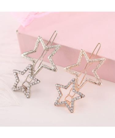 2pcs Rhinestone Star Hair Clips - Stylish Metal Hollow Geometric Hair Accessories for Girls and Women - Buy Online on GoSupps.com