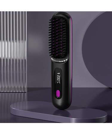 Cordless Ceramic Heated Electric Wireless Hair Straightener Portable LCD Hair Straightening Comb USB Rechargeable Negative Ion Hot Comb Hair Brush Black