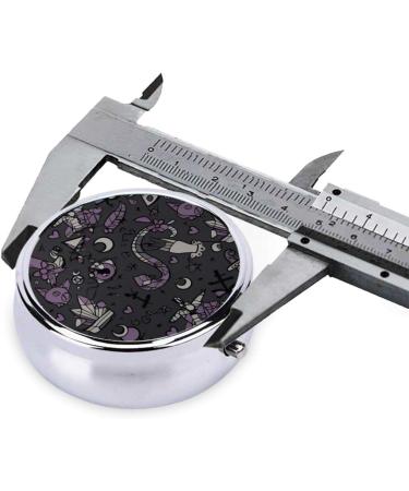 Purple Black Goth Spooky Portable Metal Pill Box - Round Mini 3-Compartment with Hinged Design | Perfect for Small Pills & Travel - Buy Online on GoSupps.com