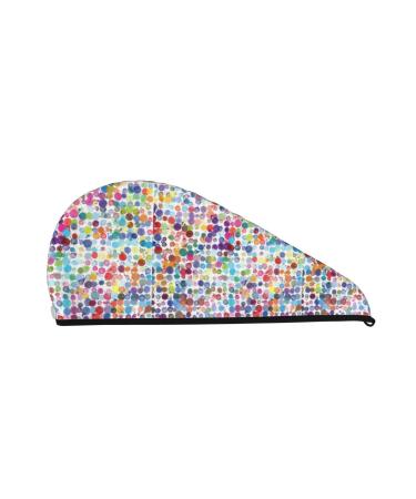 Hair Towel Wrap Hair Drying Towel with Button Towel Turban Head Towel to Dry Hair Quickly (Colorful Watercolor Dots)