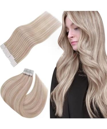 Easyouth Tape in Hair Extensions Human Hair Blonde Tape in Extensions Ash Blonde Highlight Hair Glue in Extensions Real Hair Seamless Skin Weft 18 Inch 40g 20Pcs 18 Inch #18P613