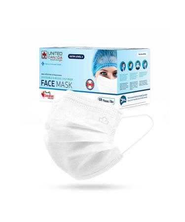 United Canada - ASTM Level 3 Disposable Medical Mask Premium White - MADE IN CANADA L3 Face Mask | Masques M dicaux Jetable 50 Count (Pack of 4)