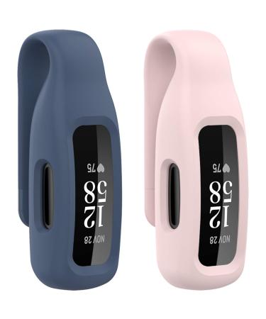 HQzon 2-Pack Clip Holder Compatible with Fitbit Inspire 3 Inspire 2 Ace 3 Fitness Tracker, Soft Silicone Replacement Case for Inspire 3 2 Ace 3,Pink+Blue Grey