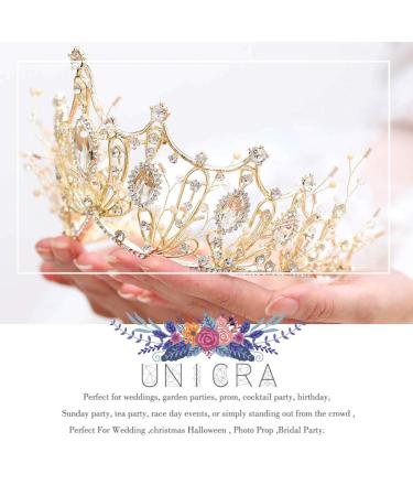 Unicra Gold Baroque Crown & Tiara - Rhinestone Wedding Queen Princess Bridal Hair Accessory for Women and Girls - Buy Online on GoSupps.com