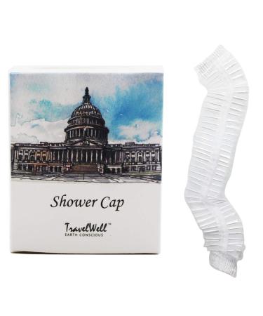 TRAVELWELL Individually Wrapped Hotel Toiletries Amenities Disposable Clear Shower Caps Boxed 100 Sets per Case Landscape Series