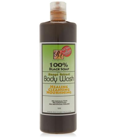 RA COSMETICS 100% Black Soap Body Wash Mango Scent 13 Fl Oz