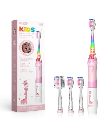 Seago Sonic Electric Toothbrush for Kids from 6 Months to 4 Years Old Sonic Toothbrush with LED Light Brush Intelligent Timer Waterproof IPX7 Baby Gift Fit for SG513 SG977 (White) Light Pink