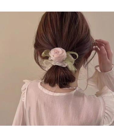 xbiez Hair Scrunchies Fairy Camellia Hair Ornament Elastic Hair Tie for Female and Young Girls Ponytail Holders Pink - Buy Online on GoSupps.com