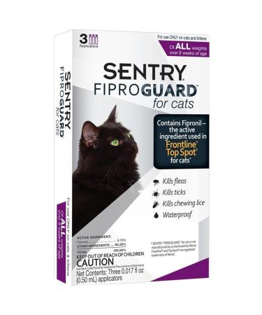 SENTRY Fiproguard for Cats, Flea and Tick Prevention for Cats (1.5 Pounds and Over), Includes 3 Month Supply of Topical Flea Treatments