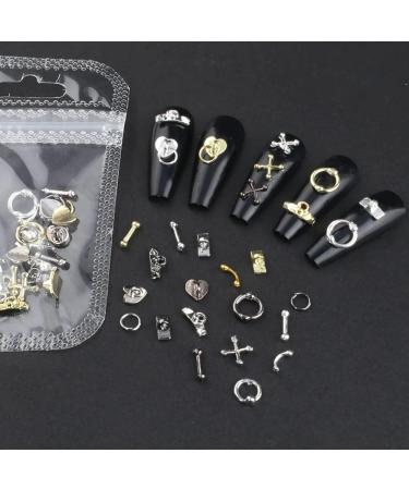 Dornail Pack of 30 Punk Nail Charms Alloy Nail Charms Pendant 3D Cross Nail Pendant Metal Hanging Rings Bar Gothic Nail Jewellery Nail Art Accessories Nail Set Nail Art Decoration - Buy Online on GoSupps.com