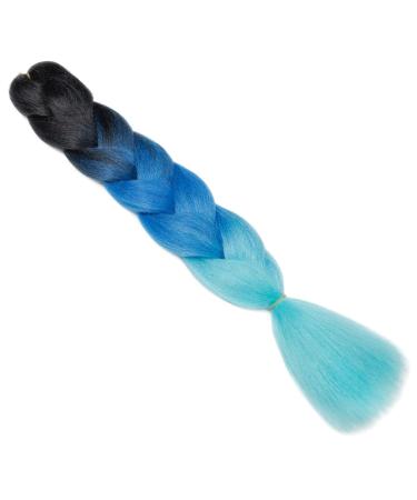 Gairyan Jumbo Braids Extensions - Ombre Synthetic 60cm 100g Hair for Box Crochet - Black Sapphire & Sky Blue - Buy Online on GoSupps.com