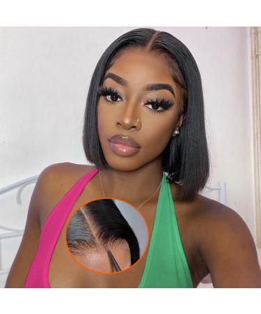 HD Lace Wear and Go Gluess Wig Human Hair 180% Density Tight Natural Hairline Pre Cut Bob Straight Human Hair Wig Bleacheted Knoted for Black Women 4 4 beginner-friendly 10inch Bob Staright-1b (25cm)