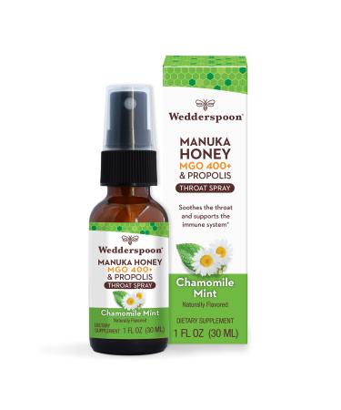 Wedderspoon Propolis and Manuka Honey Throat Spray Chamomile & Mint 1 Fl Oz (Pack of 1) Sore Throat Relief Natural Immune Support Chamomile and Mint