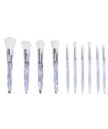 HEALLILY Makeup Brush Set Rainbow Color Cosmetic Brush with Crystal Transparent Handle for Makeup 10Pcs (White)