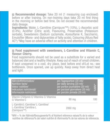 Body Attack L-Carnitin Liquid 2000mg - Fruity Cherry Supplement with Vitamin C | 50 Portions | Made in Germany - 1000ml - Buy Online on GoSupps.com