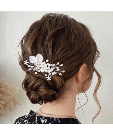Zoestar Flower Wedding Hair Combs Silver Beads Bridal Hairpiece Rhinestone Leaf Hair Accessories for Women and Girls - Buy Online on GoSupps.com