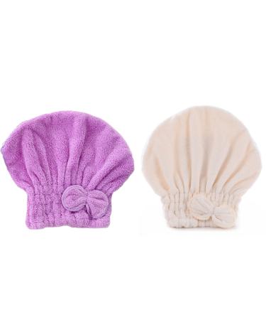 Kvoike 2 PCS Microfiber Hair Towel Cover  Bow Hair Towelette  Drying Cap for Fast Dry Hair  Gifts for Curly and Wet Hair Ladies