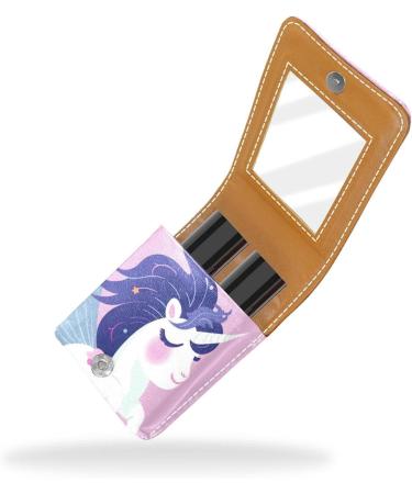 Shop Stylish Cartoon Cloud Rainbow Unicorn Lipstick Case - Mini Leather Lip Gloss Organizer with Mirror for International Shipping - Buy Online on GoSupps.com
