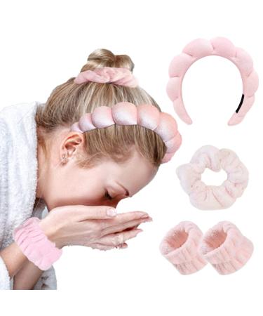 WINTACTICAL Sponge Spa Headband for Women Set of 4  Spa Headband for Washing Face Makeup Headbands  for Skincare  Face Washing  Makeup Removal  Shower  Hair Accessories (Pink)