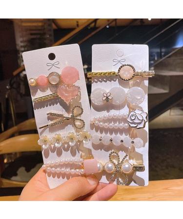 LNGLAT 5 PCS Hair Clip Set - Pearl and Rhinestone Handmade Hairpins for Women and Girls - Trendy Flower Headwear in Pink - Buy Online on GoSupps.com