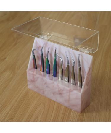 Dust-proof Acrylic Marble Eyelash Tweezers Holder with Cover - Pink | Lash Cart Organizer - Buy Online on GoSupps.com