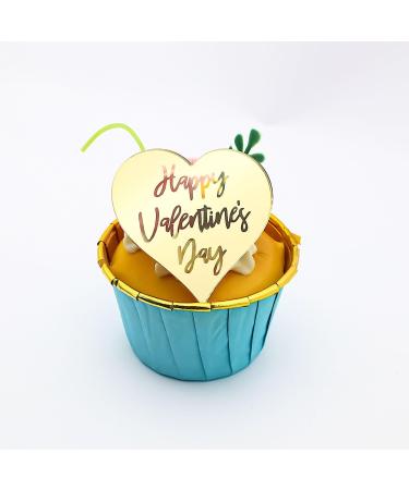 6x Valentine's Day Acrylic Cupcake Toppers Heart shaped Tags Valentines Love Valentine Toppers (STYLE 1)