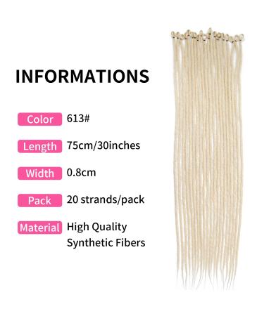 30 Inch Synthetic Dreadlocks Extensions - 20 Strands 0.8cm Crocheted Braided Hair Color 613# - Soft Dreads for Reggae Hip-Hop & Hippie Style - Buy Online on GoSupps.com