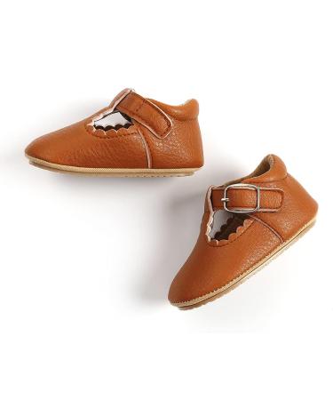 Baby Anti-Slip First Walking Shoes - Soft Sole Toddler Sneakers for Boys and Girls | Infant PU Leather Prewalkers for 0-18 Months | Narrow Brown (0-6 Months) with Sock - Buy Online on GoSupps.com