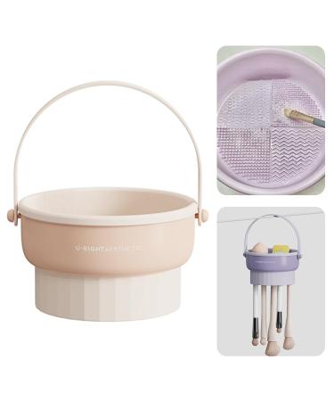 Zhongren Makeup Brush Cleaner 2 in 1 Makeup Brush Cleaning Mat Portable Scrubber Portable Washing Tool Makeup Brush Cleaner and Brush Drying Holder (Skin)