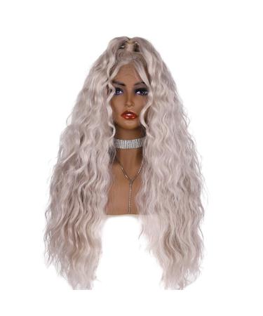 SHIYID Loose Wave Wig Density Platinum Blonde Lace Front Wig Sliver Hair With Ponytail Heat Resistant Wigs For Black Women