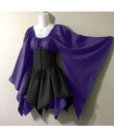 Women'S Casual Dress For Uk-Costumes Gothic Retro Long Sleeve Corset Dresses Round-Neck Knee-High Dress Date Party Night Club Beach Party Cocktail Special Occasions Homecoming Birthday Party Purple XL - Buy Online on GoSupps.com